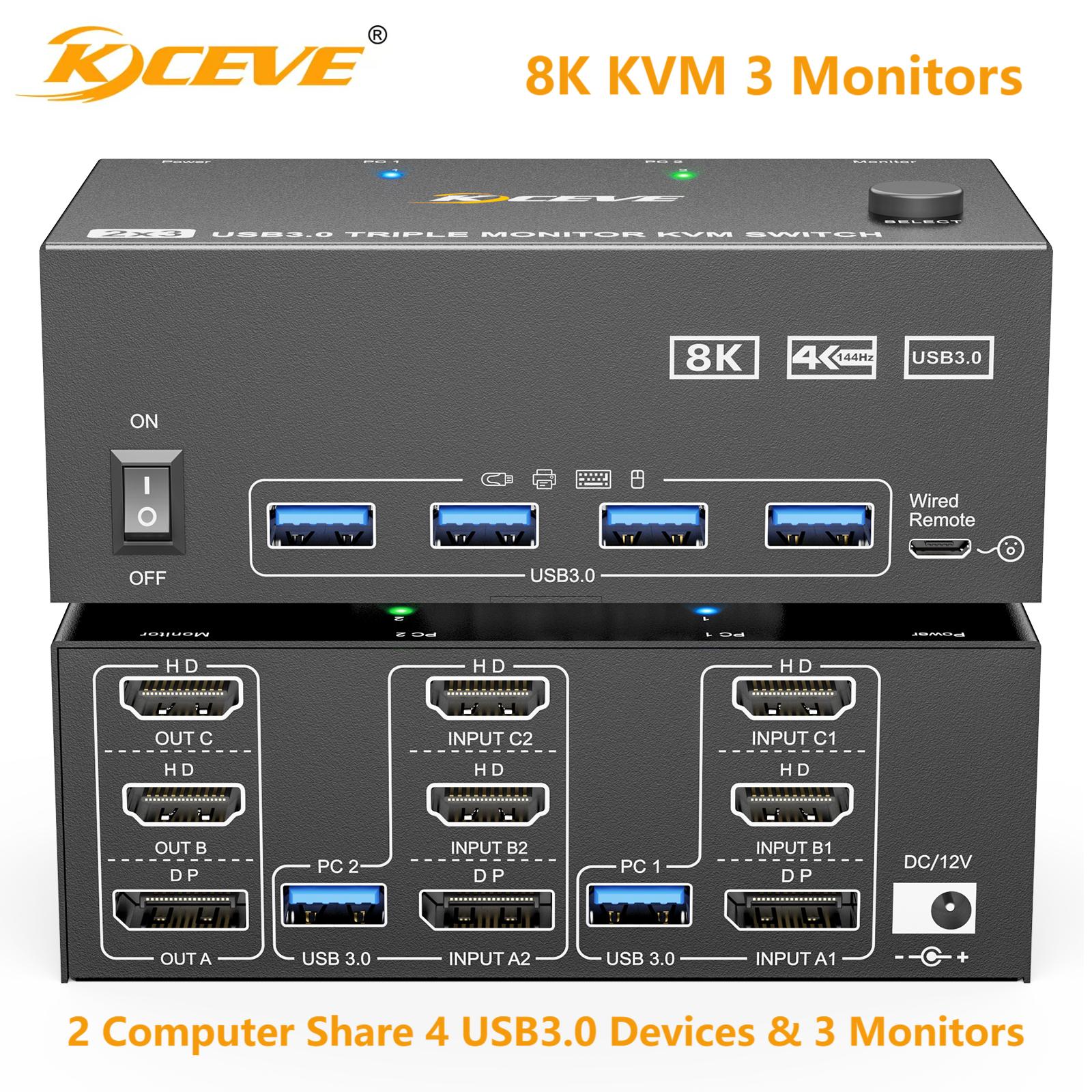 KCEVE 8K pens 3-monitoren KVM- - Usb Hub recensie en prijs